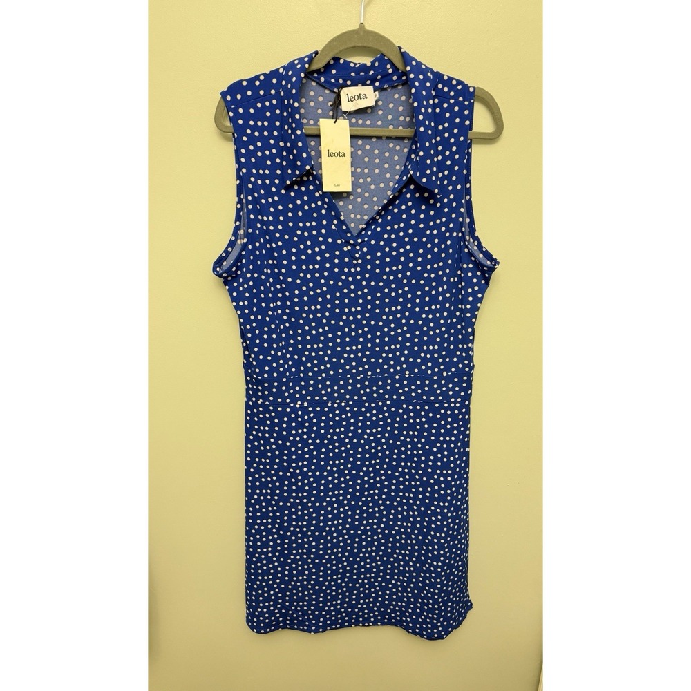 Leota A-Line Dress Women's Size 2X Blue Polka Dot Faux Wrap Retro 50s Sleeveless